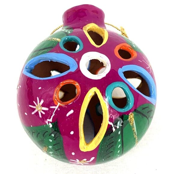 Talavera Hand Painted Christmas Ornaments Round Cut Out Luminaries Lot of 6 NOS - Picture 10 of 16